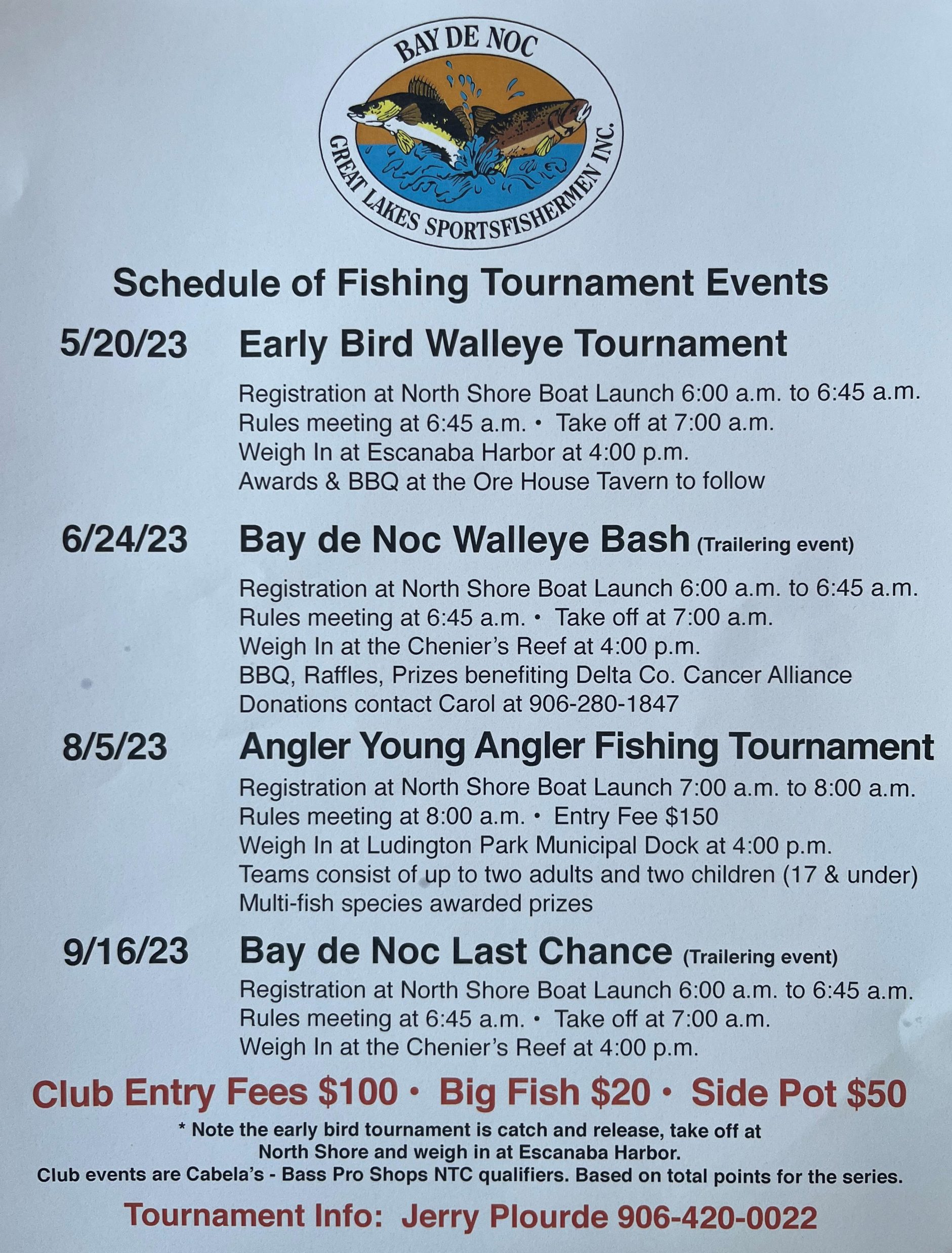Bay De Noc Walleye Club Announces 2023 Schedule of Events